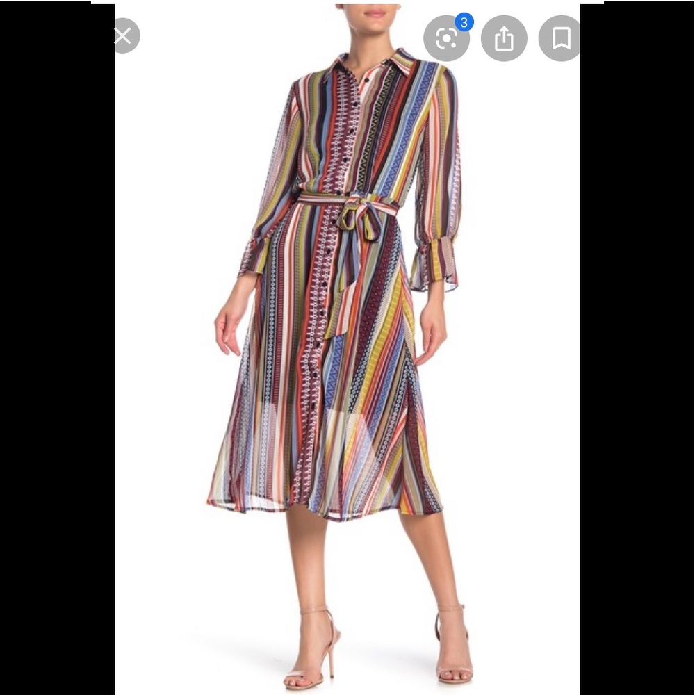 ECI,Geometric Striped Midi Shirt Dress,multi,NWT